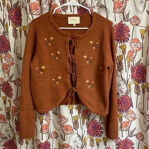 Wild Skye Embroidered Tie-Front Sweater